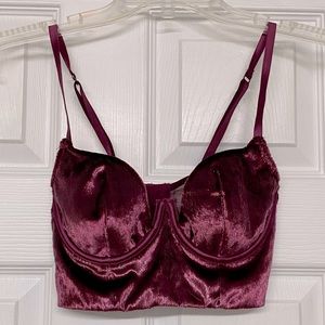 Victoria’s Secret Maroon Velvet Balconet Sparkle Bustier Very Sexy Bra 32 B NWT